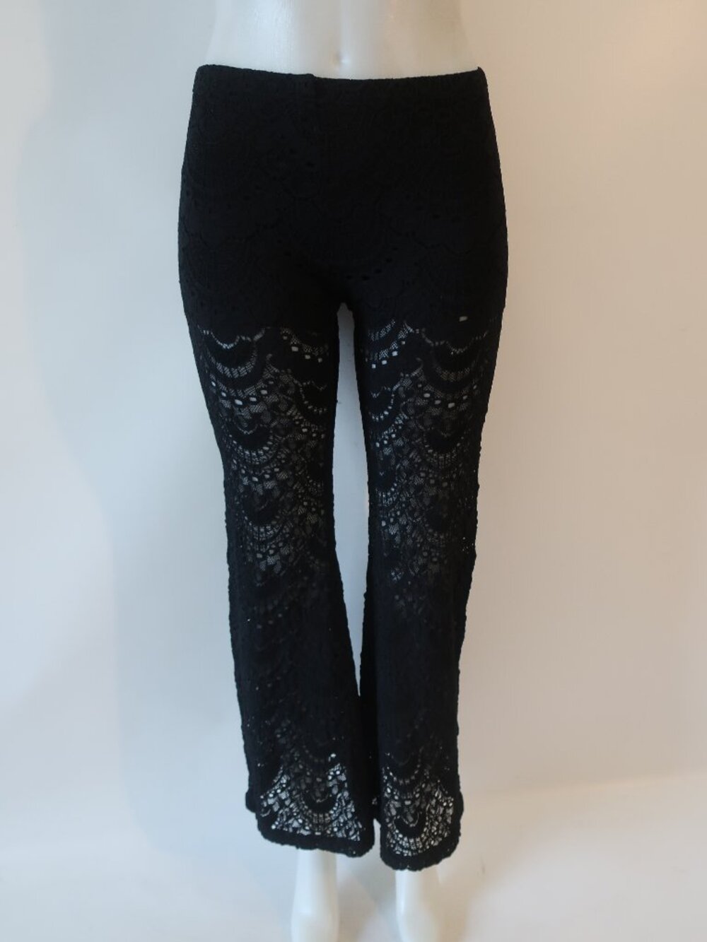Womens Nightcap Black Crochet Flare Leg Pants 1/S